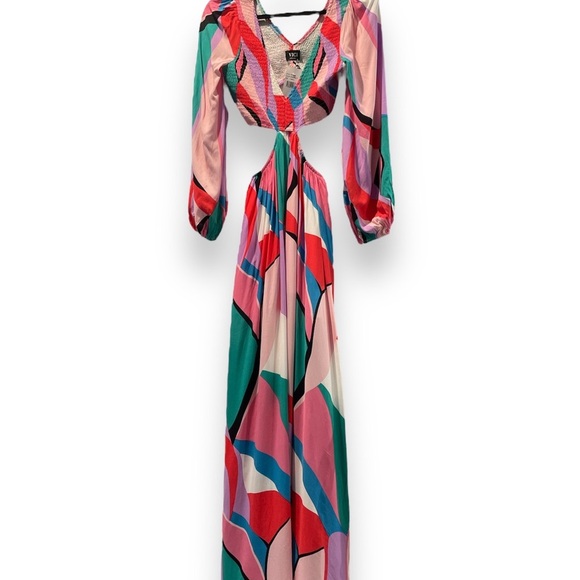 NWT VICI COLLECTION Multicolor Smocked Cutout Long Sleeve Maxi Dress - Picture 2 of 4